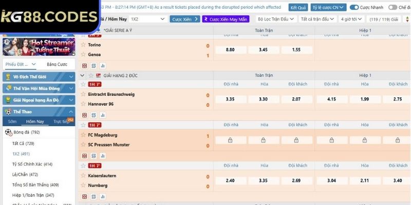 Kèo châu Âu KG88 kết hợp với nhiều loại cược